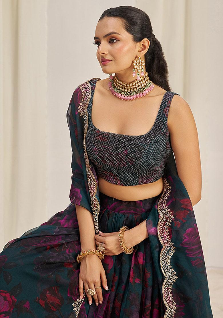 Green Embroidered Organza Lehenga Set