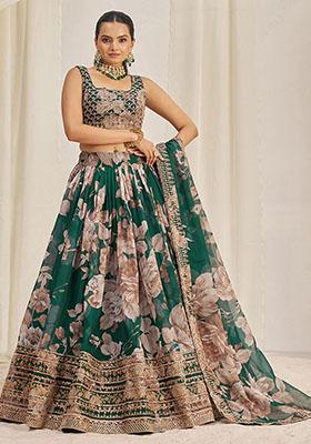 Green Sequin Embroidered Organza Lehenga Set