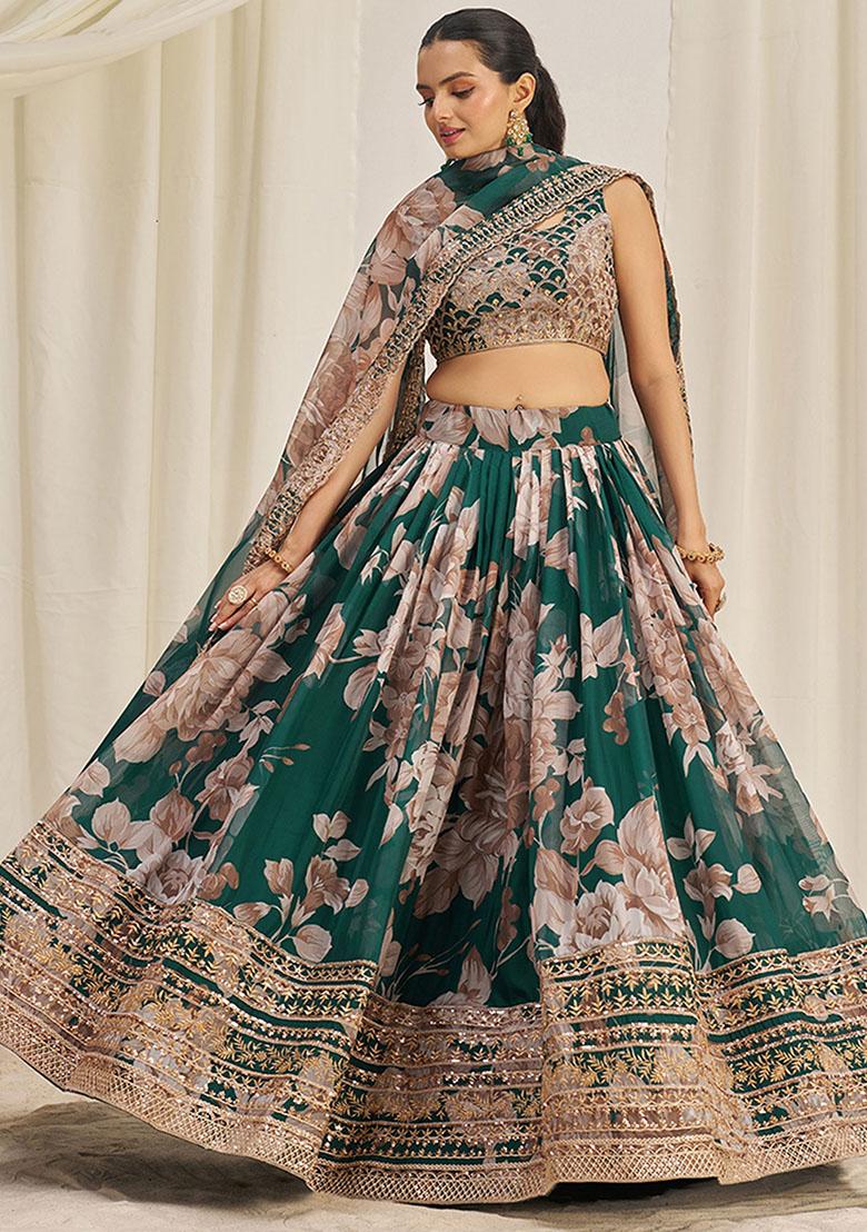 Green Sequin Embroidered Organza Lehenga Set