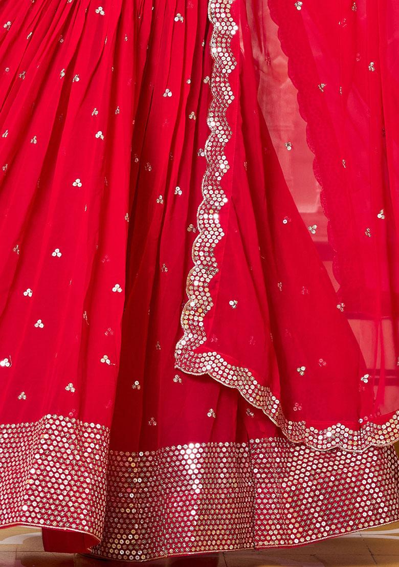Red Sequin Embroidered Georgette Lehenga Set
