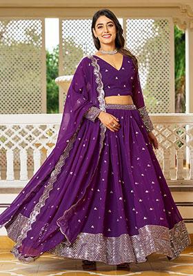 Purple Sequin Embroidered Georgette Lehenga Set