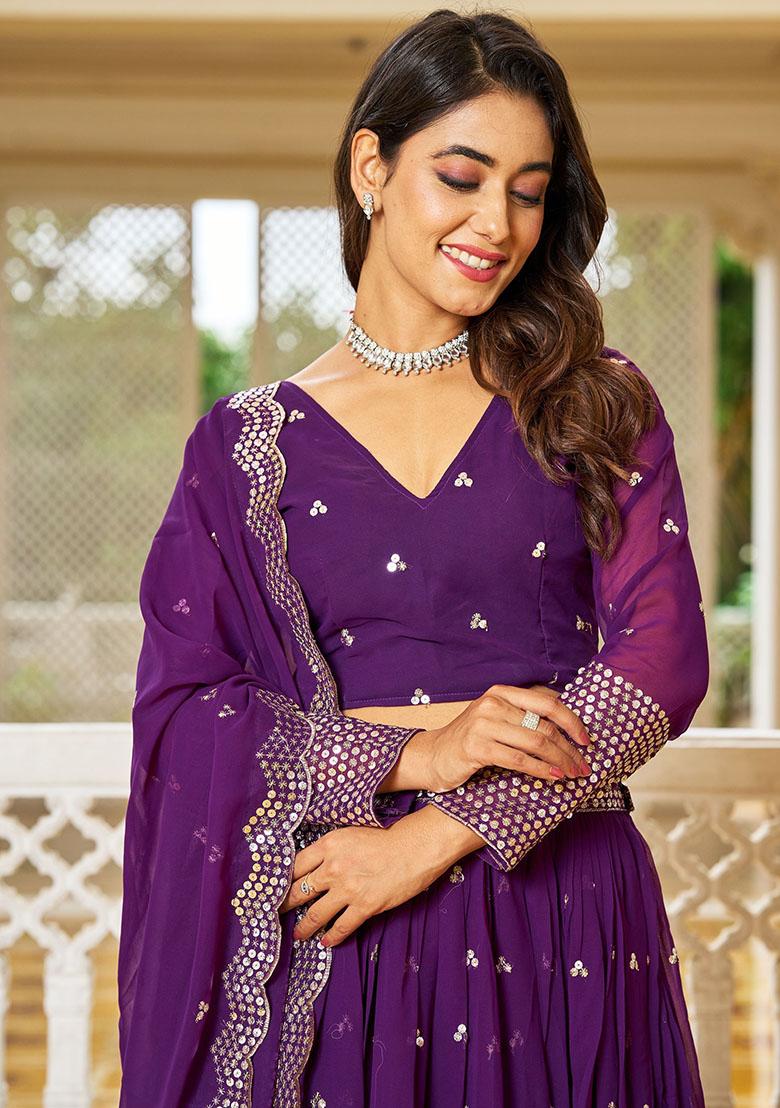 Purple Sequin Embroidered Georgette Lehenga Set