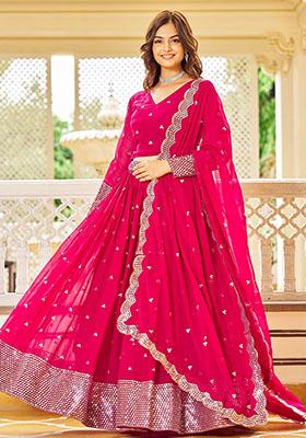 Pink Sequin Embroidered Georgette Lehenga Set