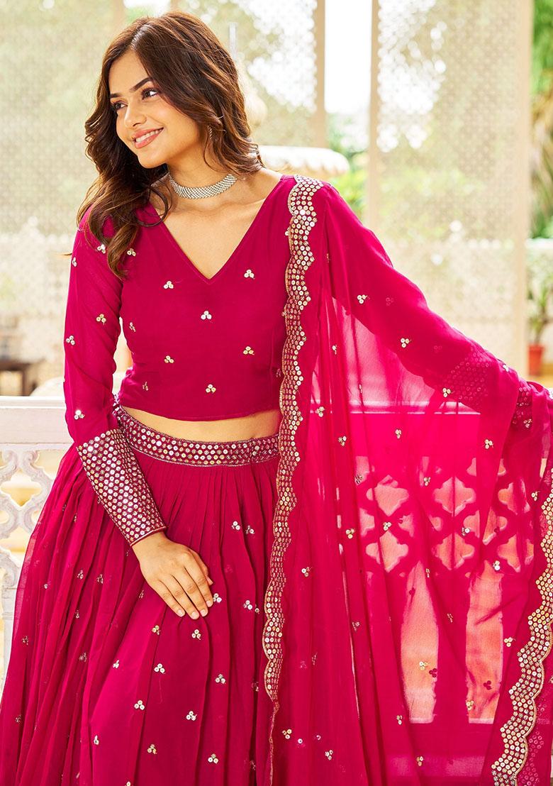 Pink Sequin Embroidered Georgette Lehenga Set