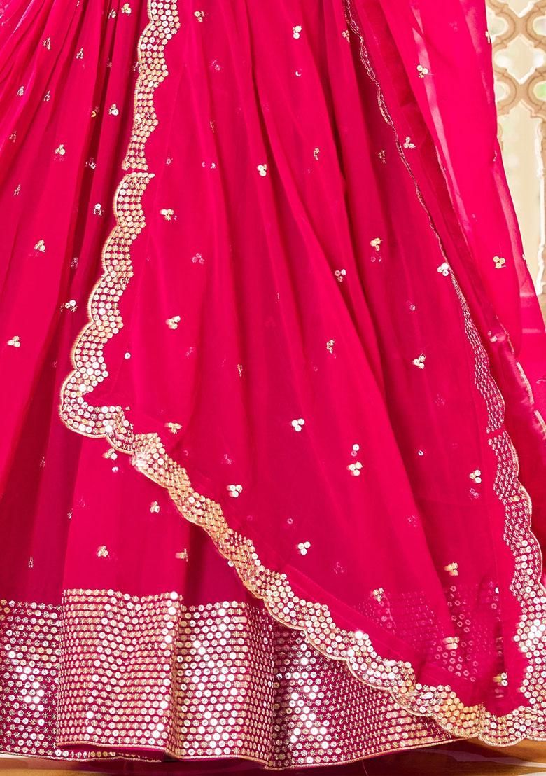 Pink Sequin Embroidered Georgette Lehenga Set