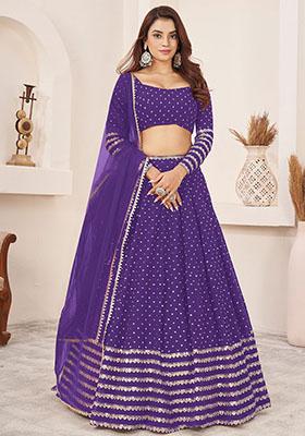 Purple Sequin Embroidered Georgette Lehenga Set
