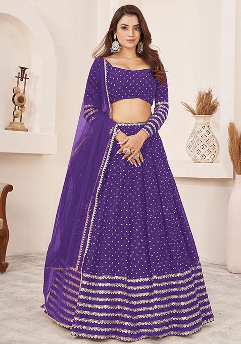 Purple Sequin Embroidered Georgette Lehenga Set
