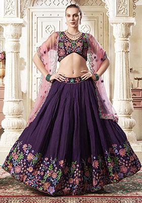 Purple Sequin Embroidered Silk Lehenga Set