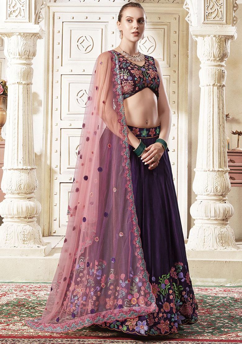 Purple Sequin Embroidered Silk Lehenga Set