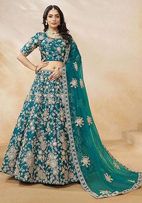 Green Embroidered Silk Lehenga Set