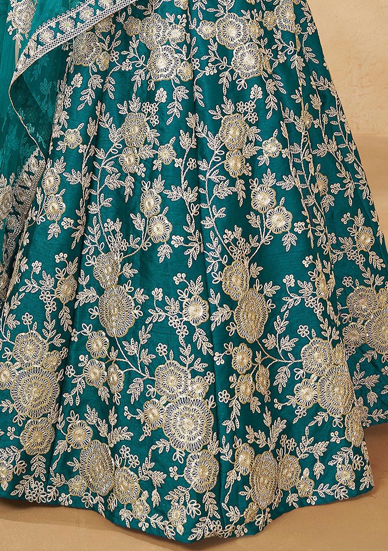 Green Embroidered Silk Lehenga Set