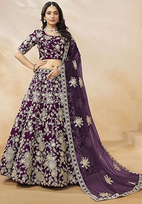 Purple Embroidered Silk Lehenga Set