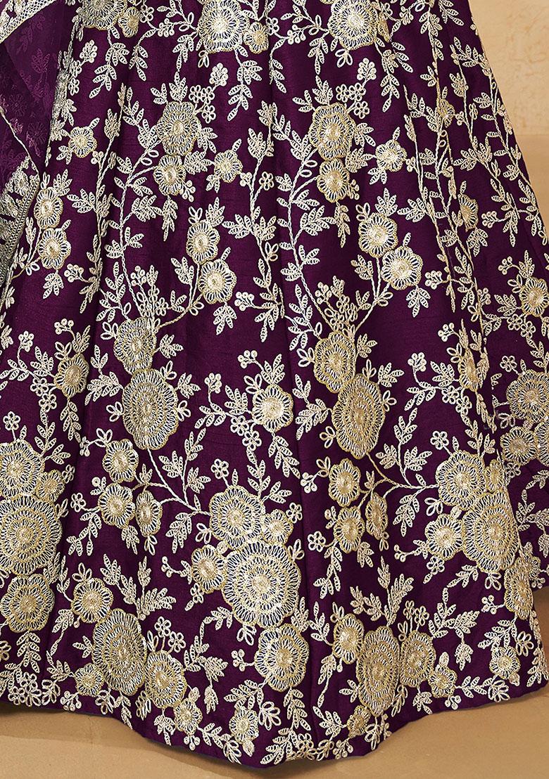 Purple Embroidered Silk Lehenga Set