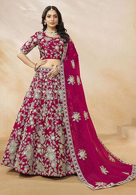 Pink Embroidered Silk Lehenga Set