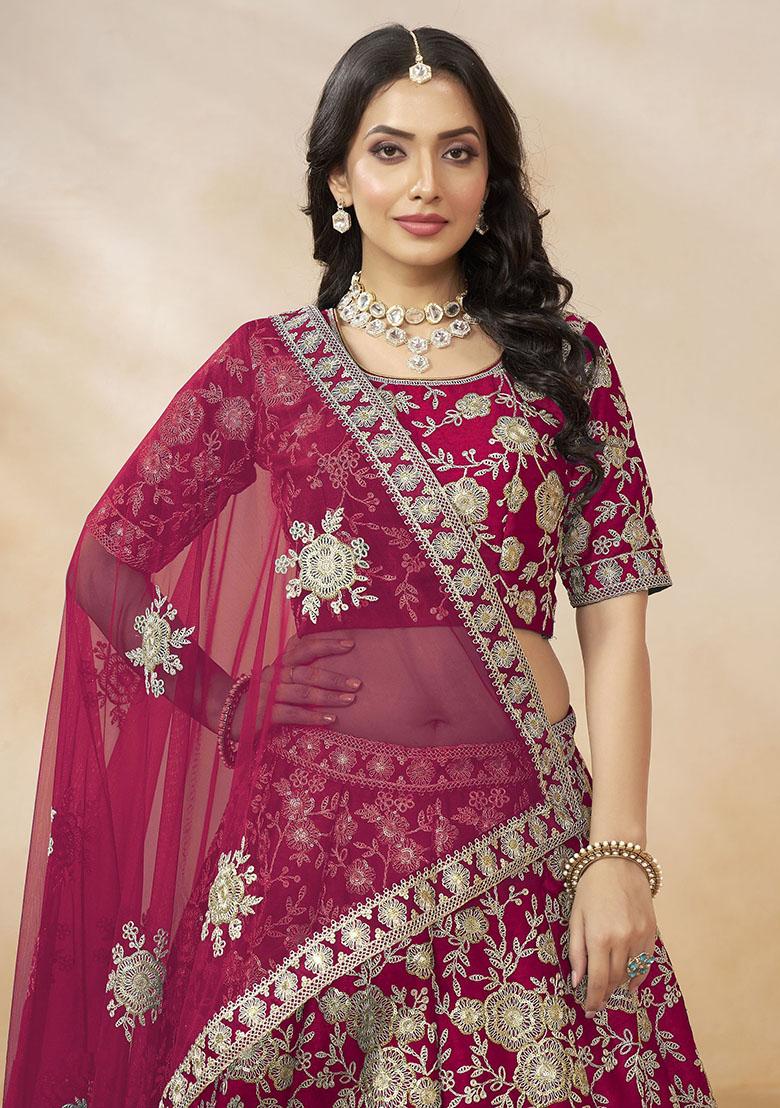 Pink Embroidered Silk Lehenga Set