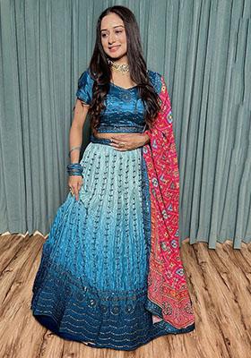 Blue Sequin Embroidered Silk Lehenga Set