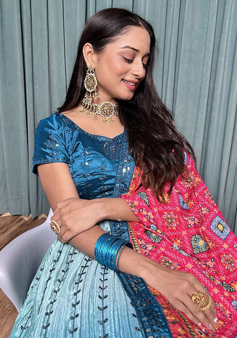 Blue Sequin Embroidered Silk Lehenga Set