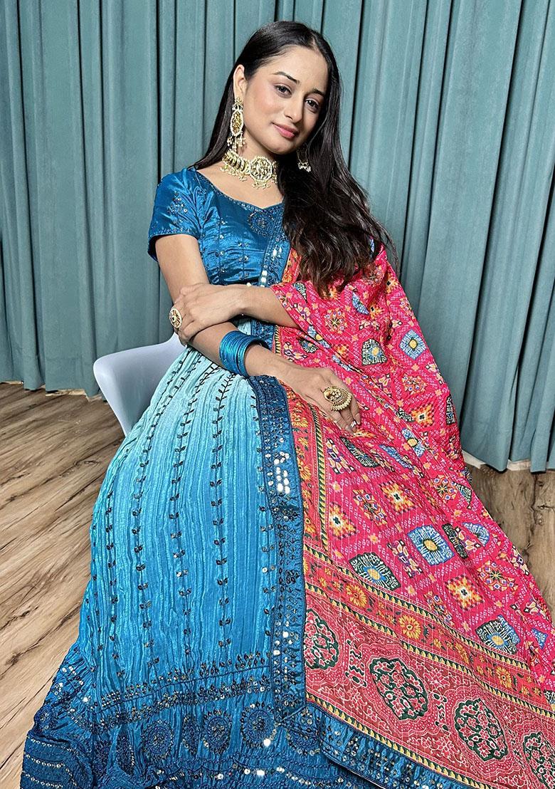 Blue Sequin Embroidered Silk Lehenga Set