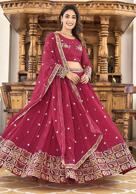 Pink Sequin Embroidered Georgette Lehenga Set