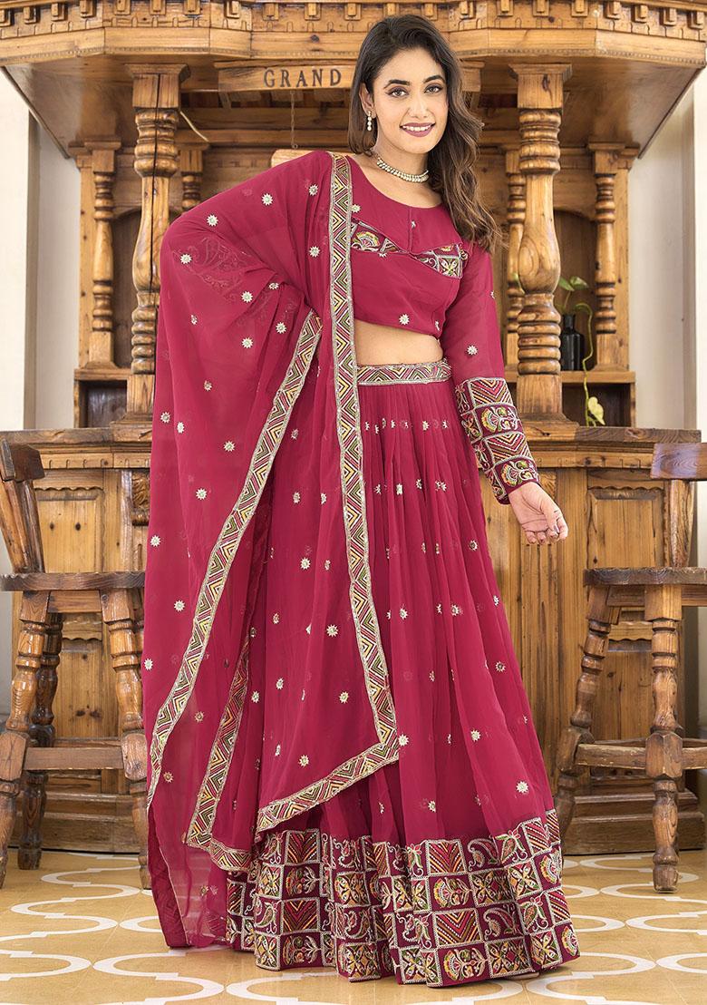 Pink Sequin Embroidered Georgette Lehenga Set