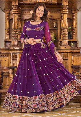 Purple Sequin Embroidered Georgette Lehenga Set
