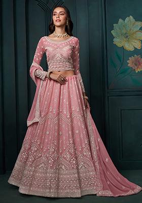 Pink Sequin Embroidered Georgette Lehenga Set