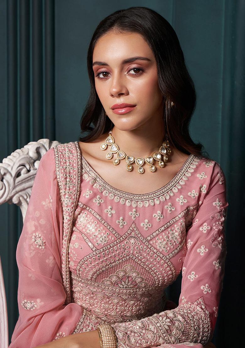 Pink Sequin Embroidered Georgette Lehenga Set