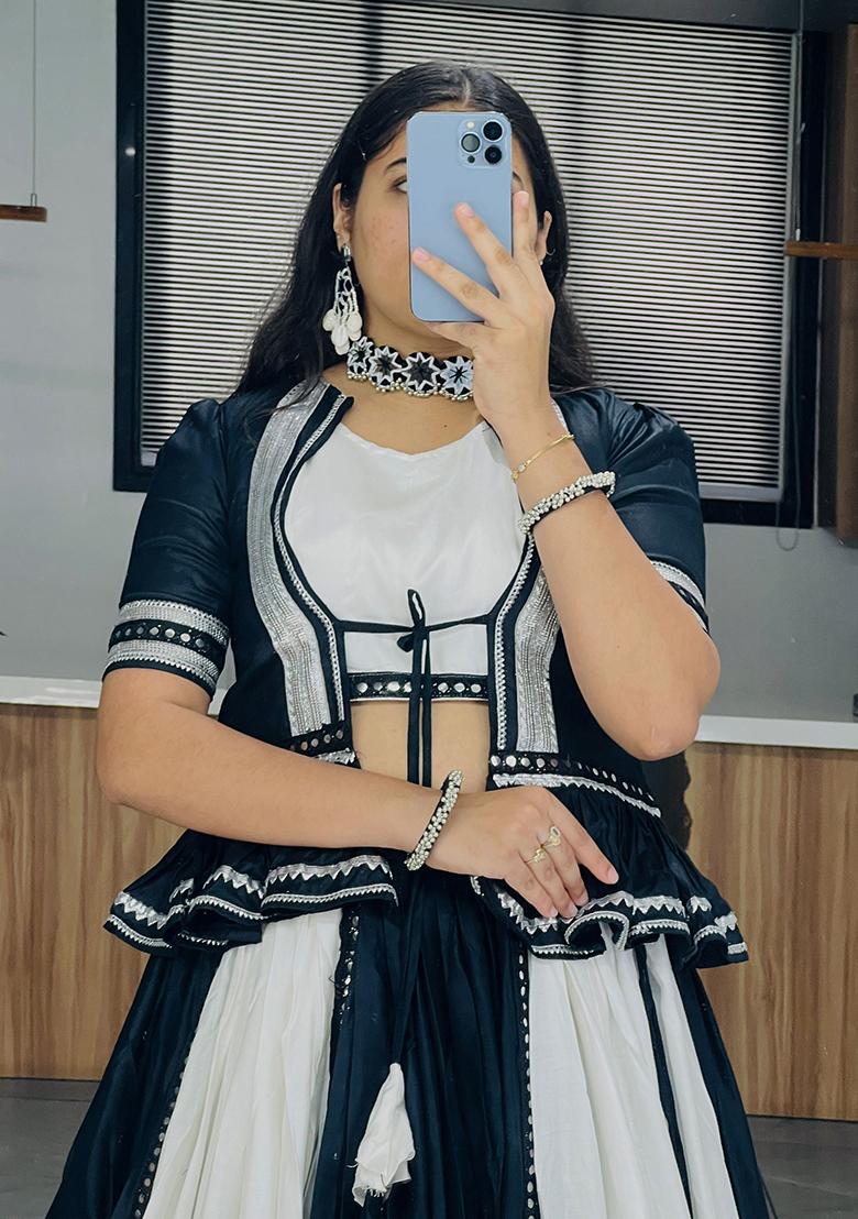 Black Mirror Work Cotton Lehenga Set