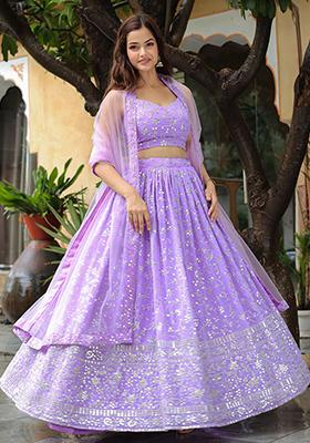 Lavender Embroidered Georgette Lehenga Set