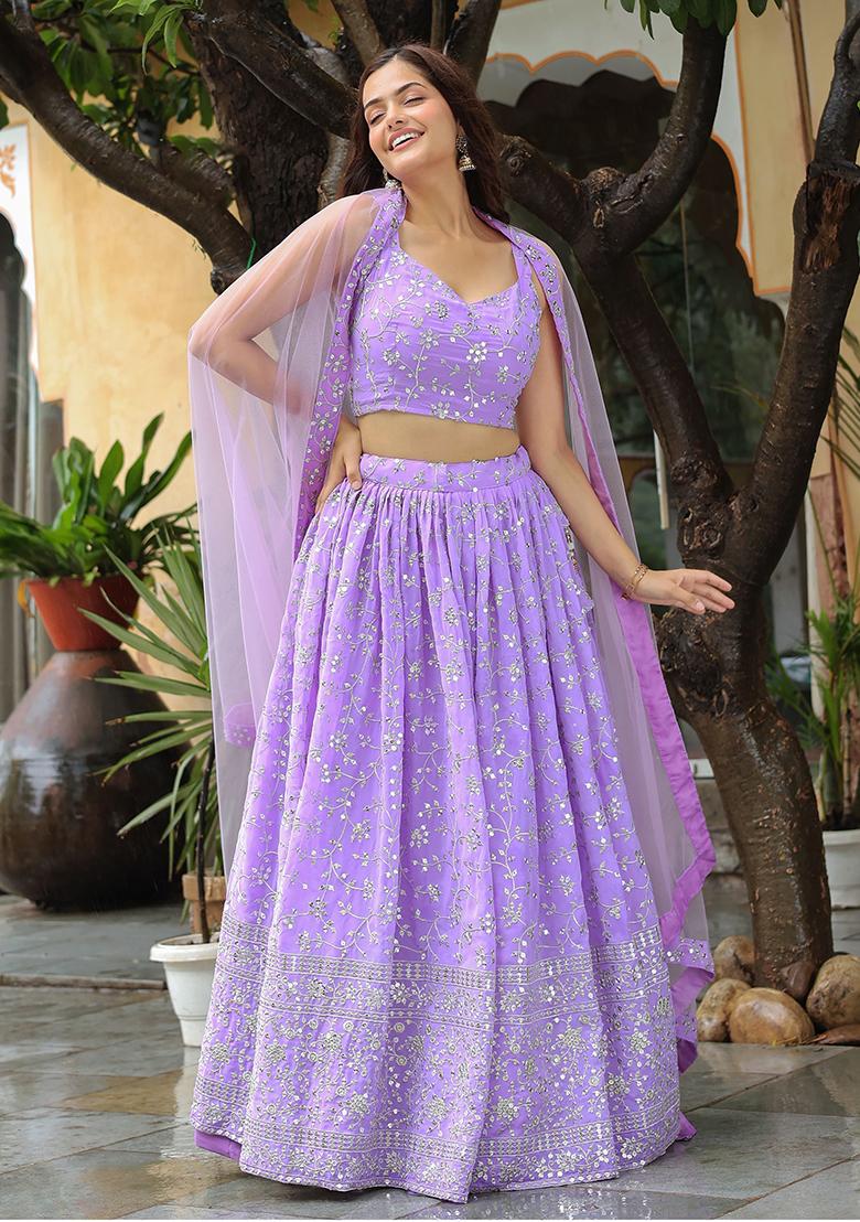 Lavender Embroidered Georgette Lehenga Set