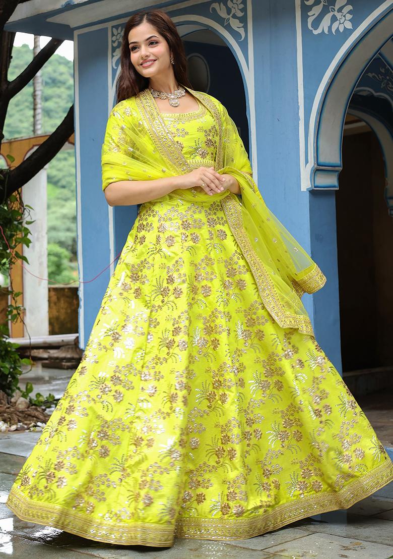 Green Embroidered Silk Lehenga Set