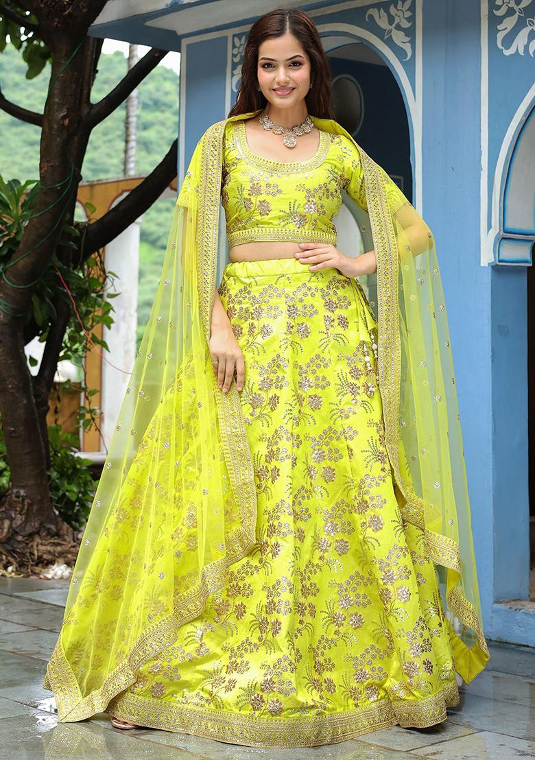 Green Embroidered Silk Lehenga Set