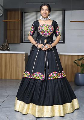Black Mirror Work Cotton Lehenga Set