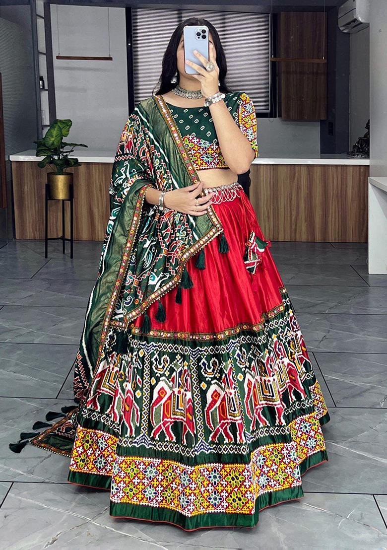 Red Printed Patola Lehenga Set