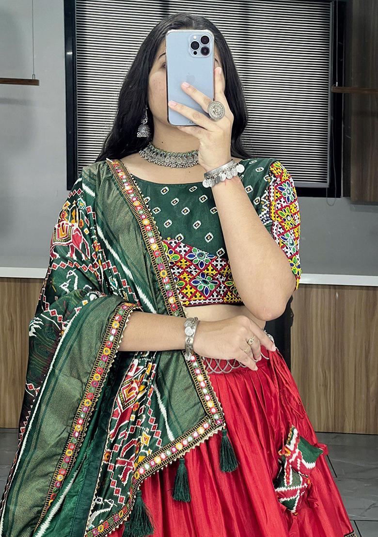 Red Printed Patola Lehenga Set