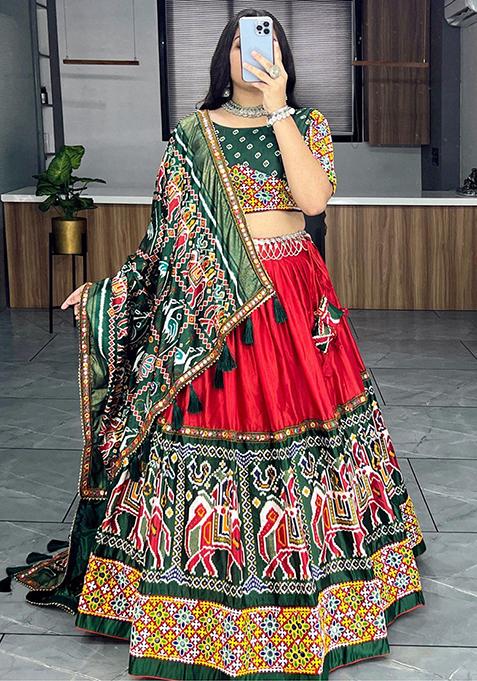 Red Printed Patola Lehenga Set