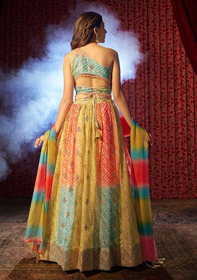 Yellow Embroidered Organza Lehenga Set for Diwali and Festive Wear - Indya