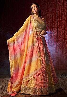 Multicolour Embroidered Organza Lehenga Set