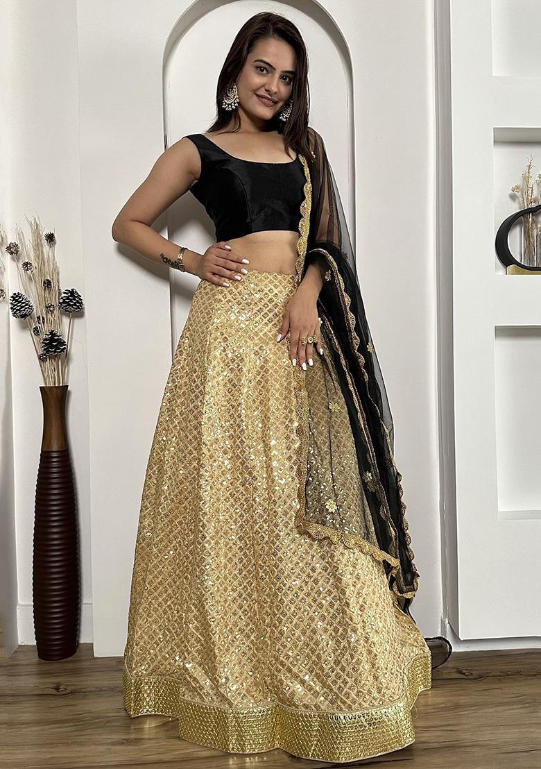 Black Sequin Embroidered Silk Lehenga Set