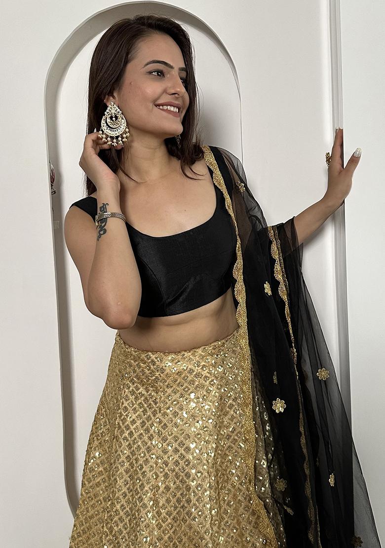 Black Sequin Embroidered Silk Lehenga Set