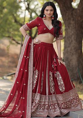 Maroon Sequin Embroidered Georgette Lehenga Set