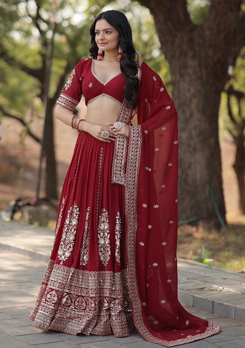 Maroon Sequin Embroidered Georgette Lehenga Set
