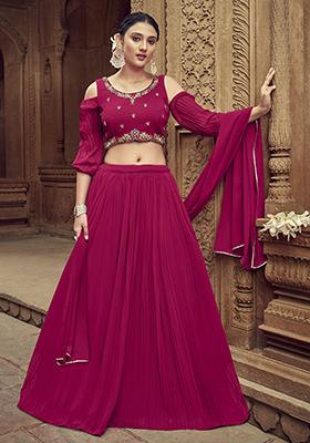 Pink Embroidered Georgette Lehenga Set