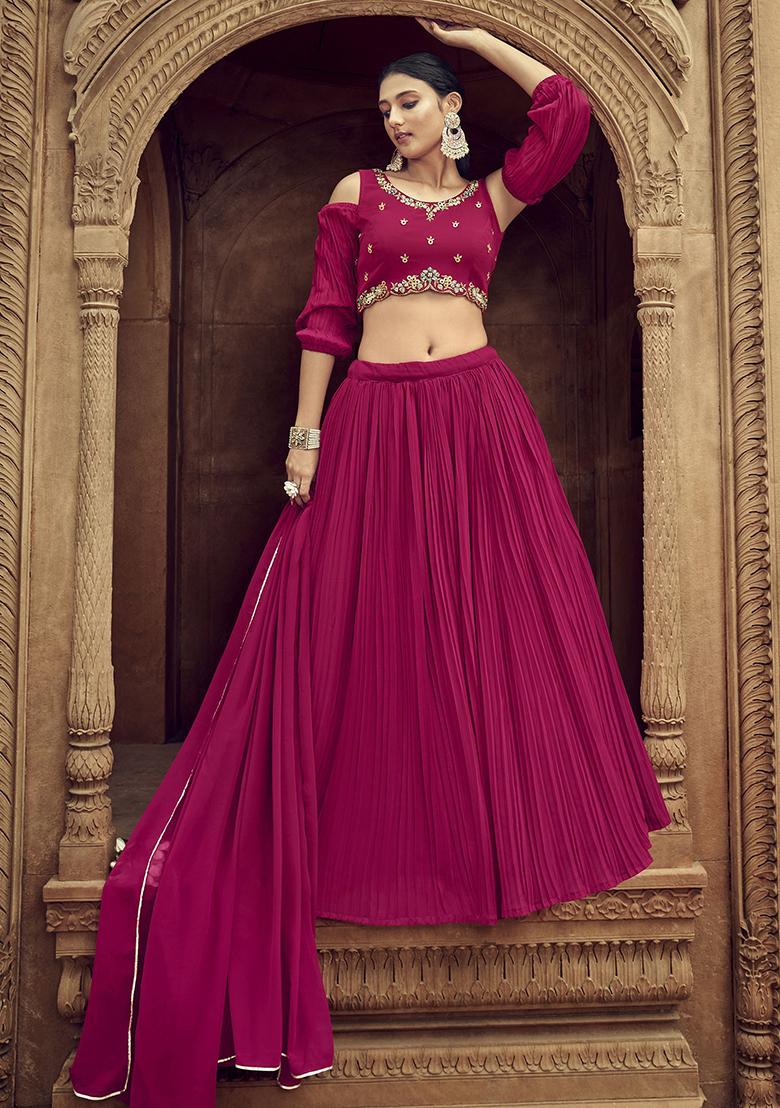 Pink Embroidered Georgette Lehenga Set