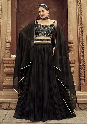 Black Embroidered Georgette Lehenga Set