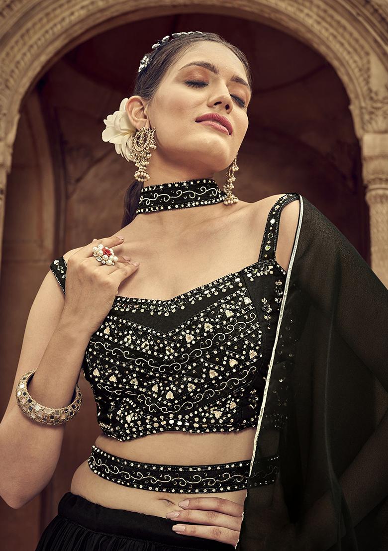 Black Embroidered Georgette Lehenga Set