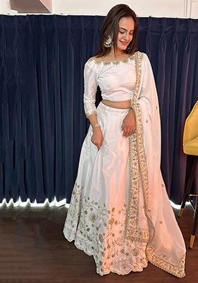 White Sequin Embroidered Silk Lehenga Set