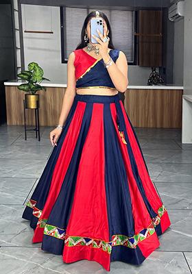 Red Mirror Work Cotton Lehenga Set