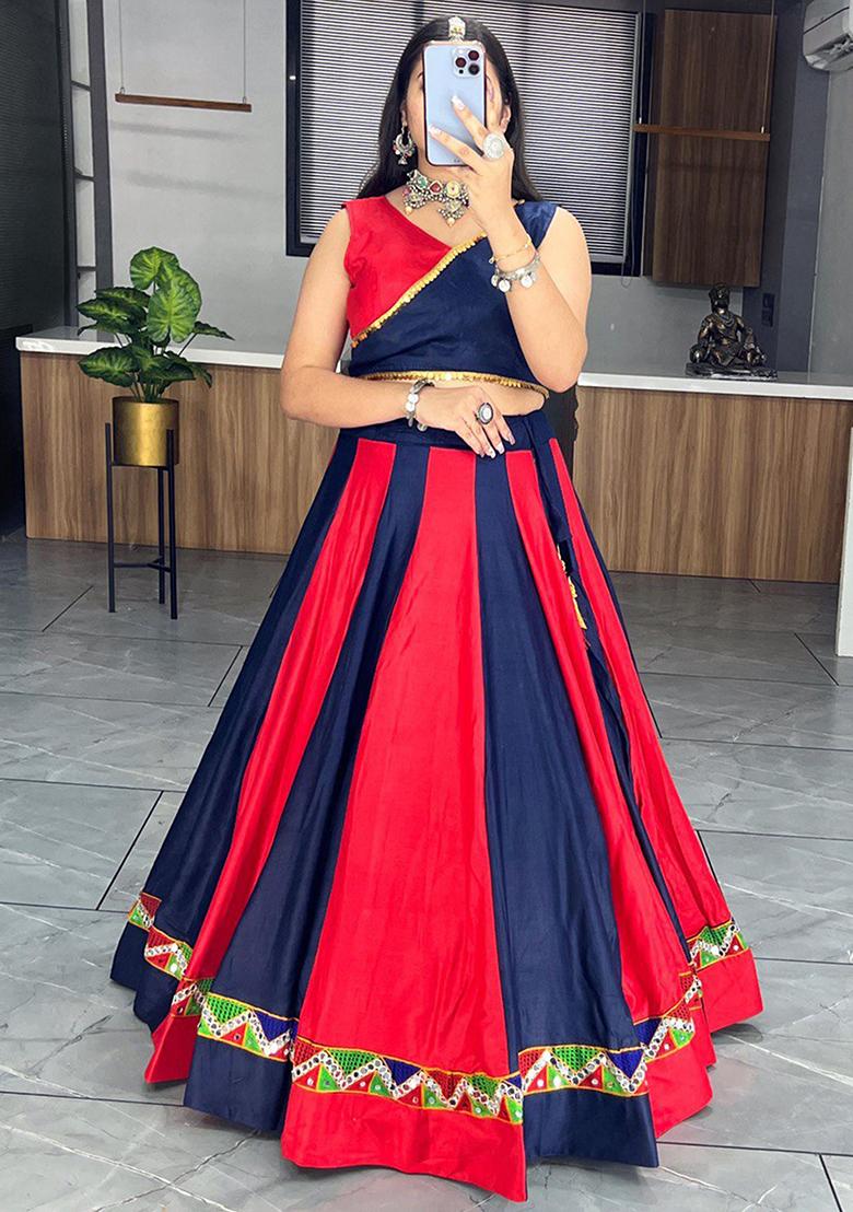 Red Mirror Work Cotton Lehenga Set