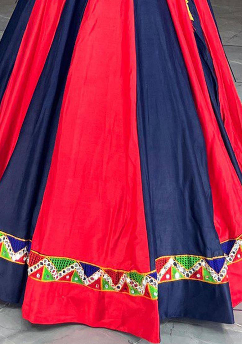 Red Mirror Work Cotton Lehenga Set
